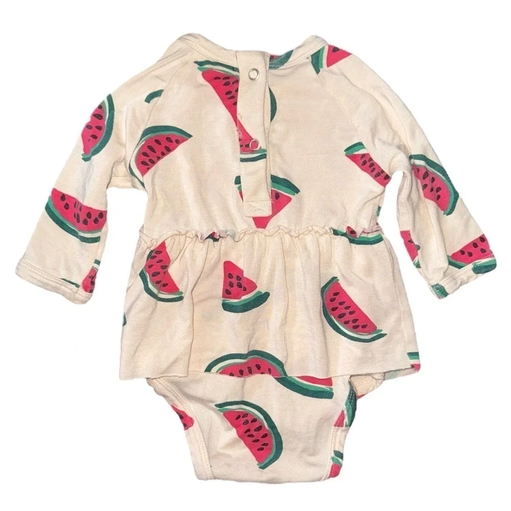 Spearmint Love Baby Watermelon Skirted Long Sleeve Soft Bamboo Bodysuit Sz 0-3 M